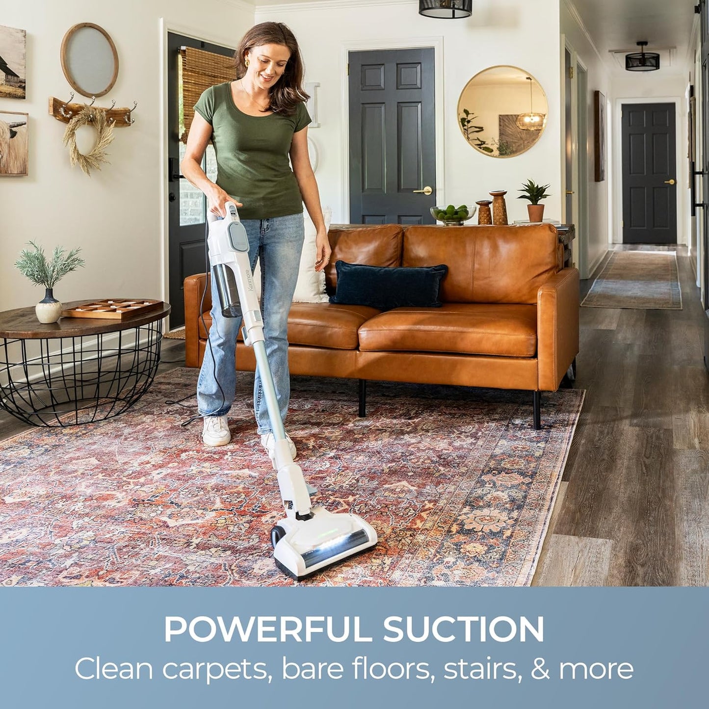 Kenmore CS2015 Corded Stick Vacuum - Powerful 2-Motor Suction, Detachable Hand Vac, LED Headlight & Hair Eliminator Nozzle for Carpets and Bare Floors