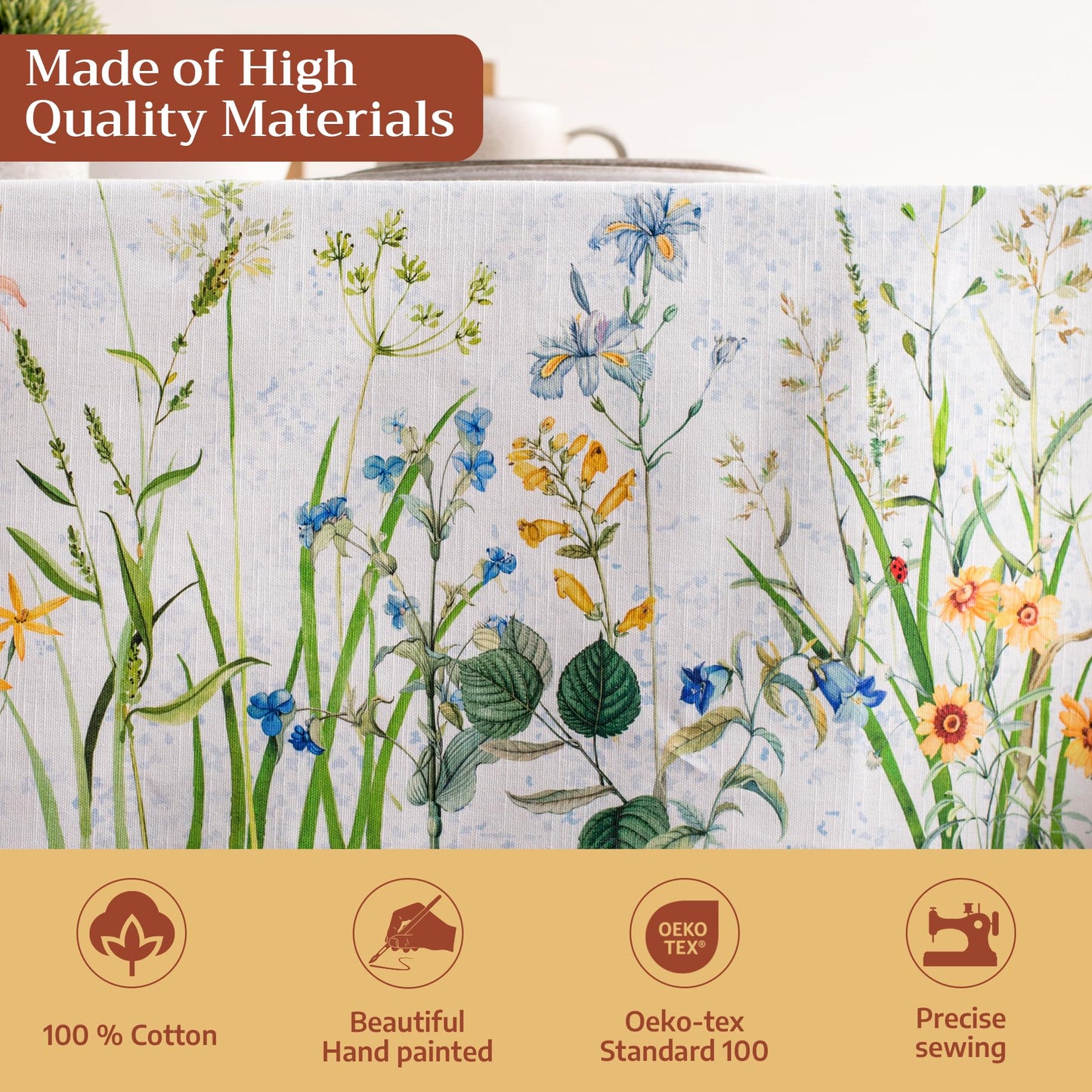 Maison d' Hermine Table Cloth Rectangle Table 100% Cotton 70 x 120 Inches Tablecloth Reusable Decorative for Dining Kitchen Room Farmhouse Home Gifts for Mothers Day Spring Summer - Fleurs De Mai
