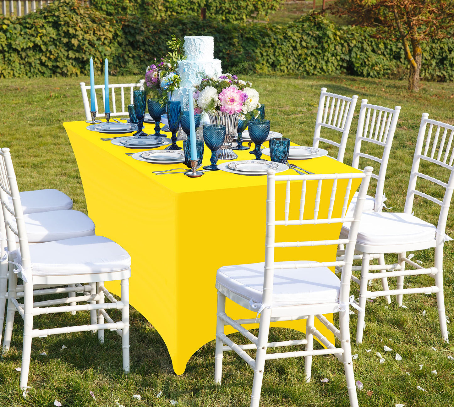Utopia Kitchen Spandex Tablecloth 2 Pack [6FT, Yellow] Tight, Fitted, Washable and Wrinkle Resistant Stretch Table Cloth Rectangle Cover for Trade Show, Weddings & Parties [72Lx30Wx30H Inch]