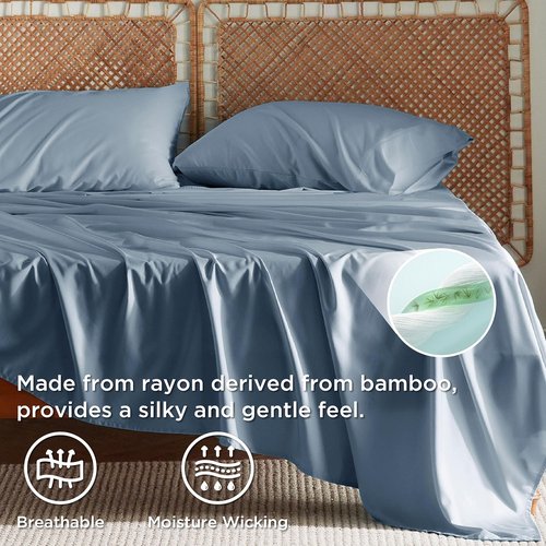 Bedsure Cooling Sheets - California King Sheet Set, Breathable Rayon from Bamboo, Deep Pocket Up to 16 Inches, Dusty Blue