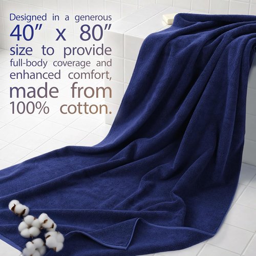 Cotton Paradise Oversized 100% Cotton Bath Sheet - Extra Large Turkish Towel in Navy Blue | 40x80 Inches