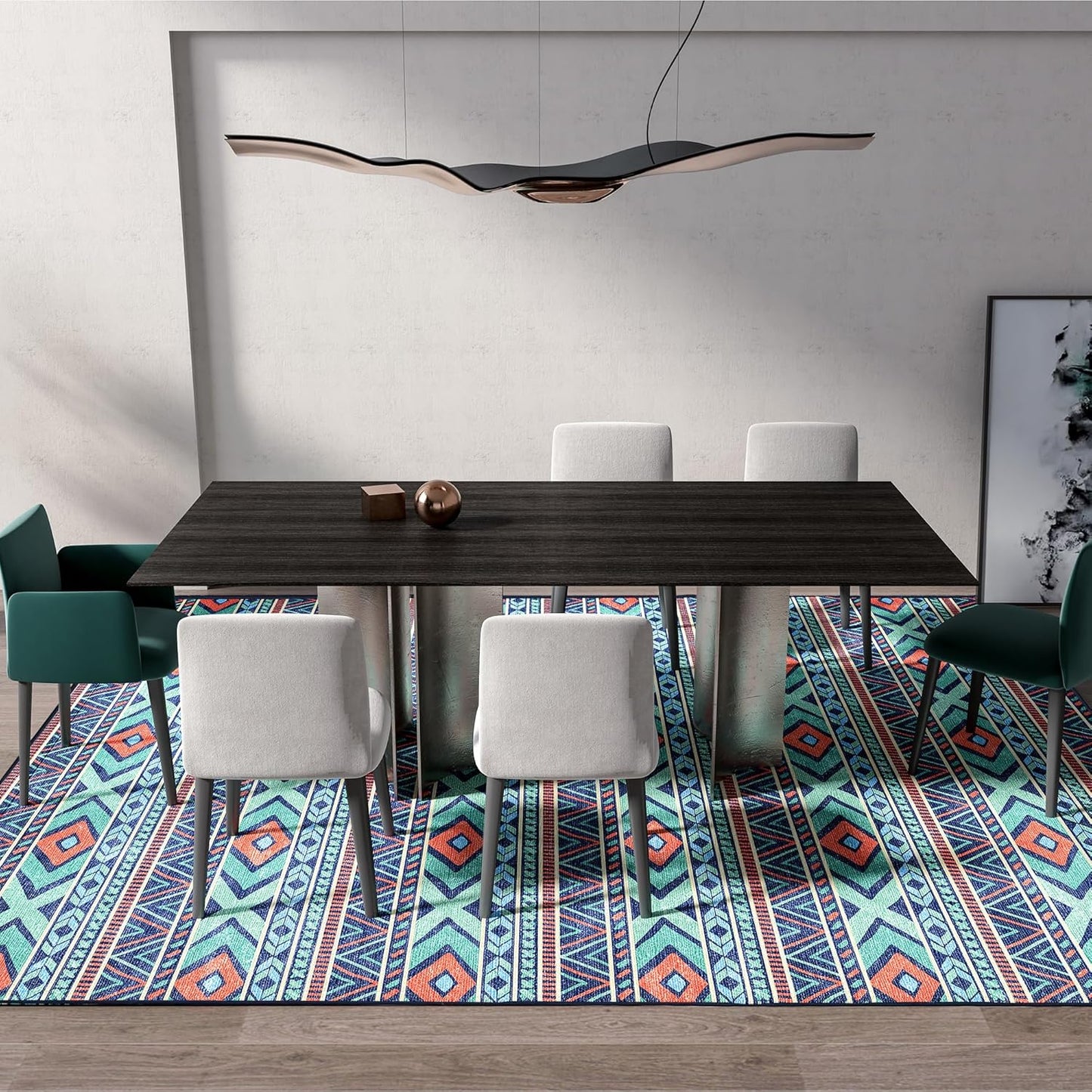 INGEROOM 6x9 Area Rugs Clearance Washable 6x9 Area Rug for Living Room, Soft Area Rug for Bedroom, Modern Design, Stain Resistant Rugs, TPR Anti-Slip Backing, Non Shedding, Geometric Area Rug
