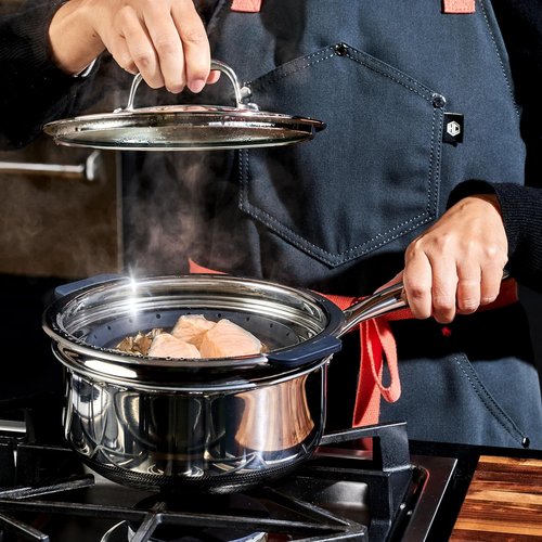 HexClad 2-Piece Steamer Basket Set - Dishwasher-Safe, Fits 3 & 8Qt Pots, Heat-Safe to 425ºF, Non-Slip Handles
