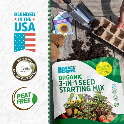 Back to the Roots 3-in-1 Seed Starting Mix - 100% Organic & USA Made, 6 Quarts for Herbs, Veggies & Flowers