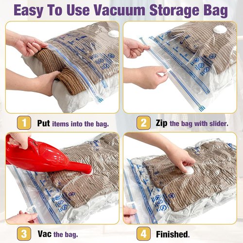 HIBAG Vacuum Storage Bags - 10-Pack Space Saver Bags for Clothing | Includes 2 Jumbo, 2 Large, 2 Medium, 2 Small, 2 Roll-Up with Pump