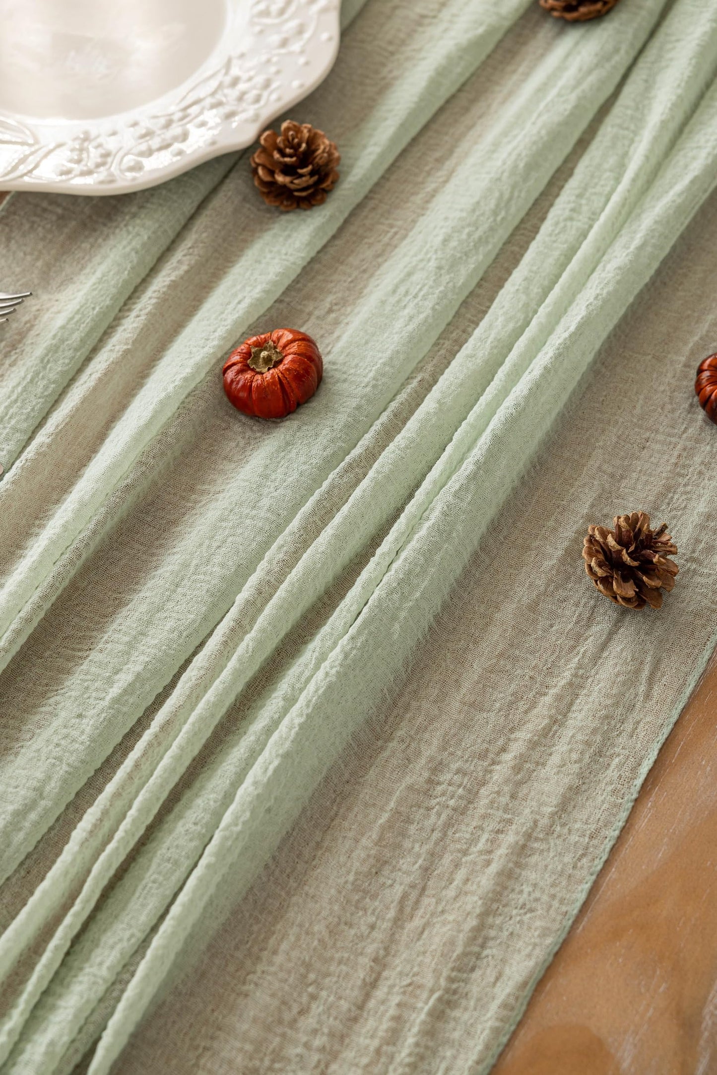 Keketoarrange 6pcs Sage Green Spring Easter Cheesecloth Table Runner 120 Inch 10 FT Rustic Boho Cheese Cloth Runner for Wedding Baby Shower Bridal Shower Sheer Gauze Centerpiece Home Decorations