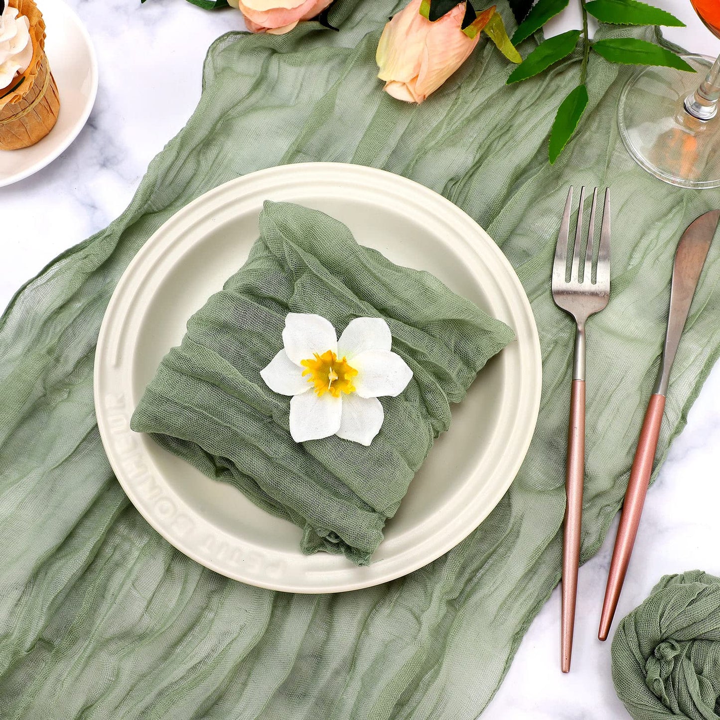 Mixweer 100 Pieces Gauze Cheesecloth Napkins 19.7 x 19.7 Inch with Wrinkled Decorative for Home Wedding Baby Shower Rustic Table Decoration(Sage)