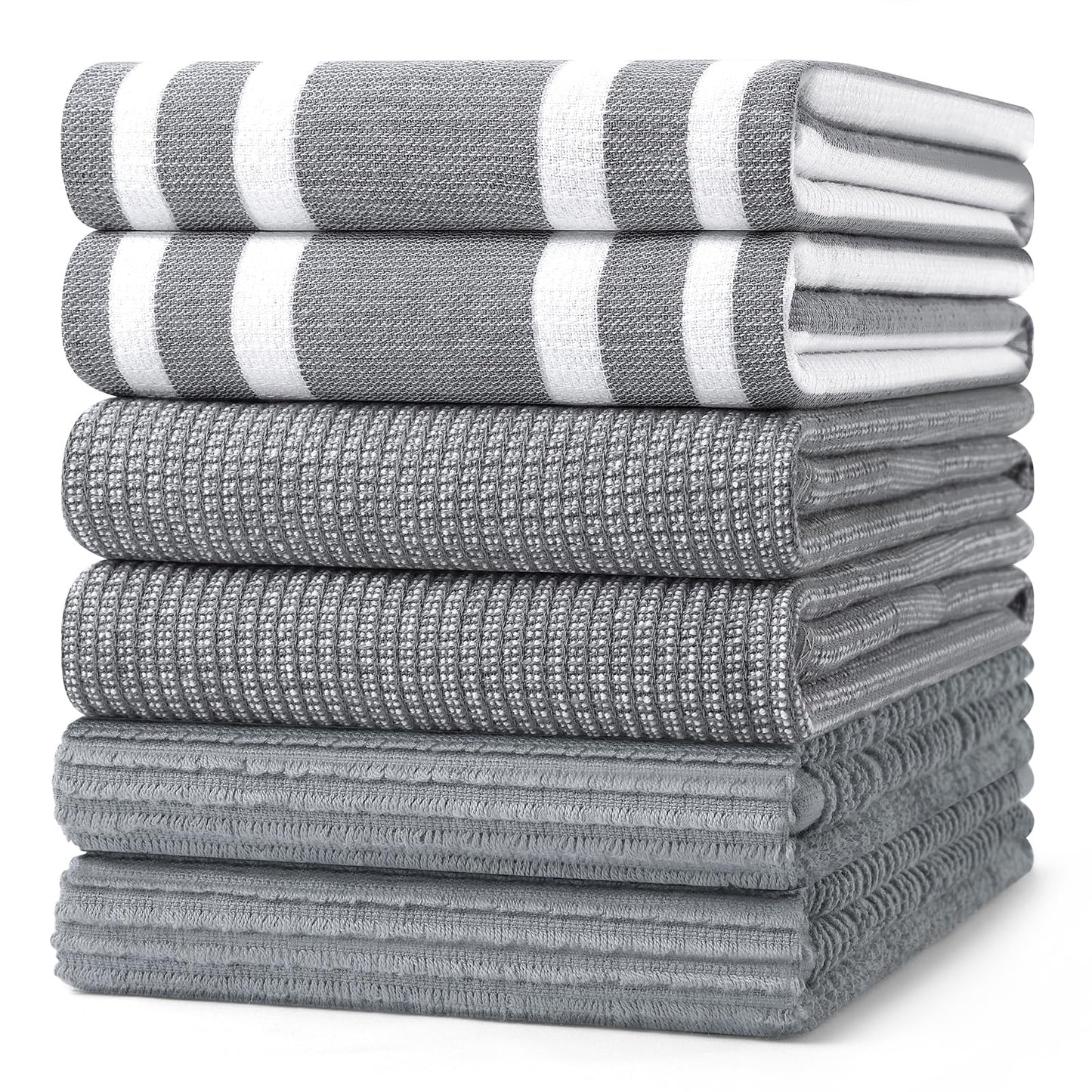 Homaxy Premium Kitchen Towels(18”x 28”, 6 Pack), Large Cotton 380 GSM Kitchen Hand Towels, Soft and Absorbent Terry Dish Towels, Multipurpose Tea Towel Set with Hanging Loop, Grey