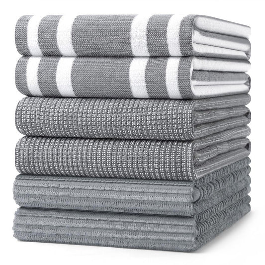 Homaxy Premium Kitchen Towels(18”x 28”, 6 Pack), Large Cotton 380 GSM Kitchen Hand Towels, Soft and Absorbent Terry Dish Towels, Multipurpose Tea Towel Set with Hanging Loop, Grey