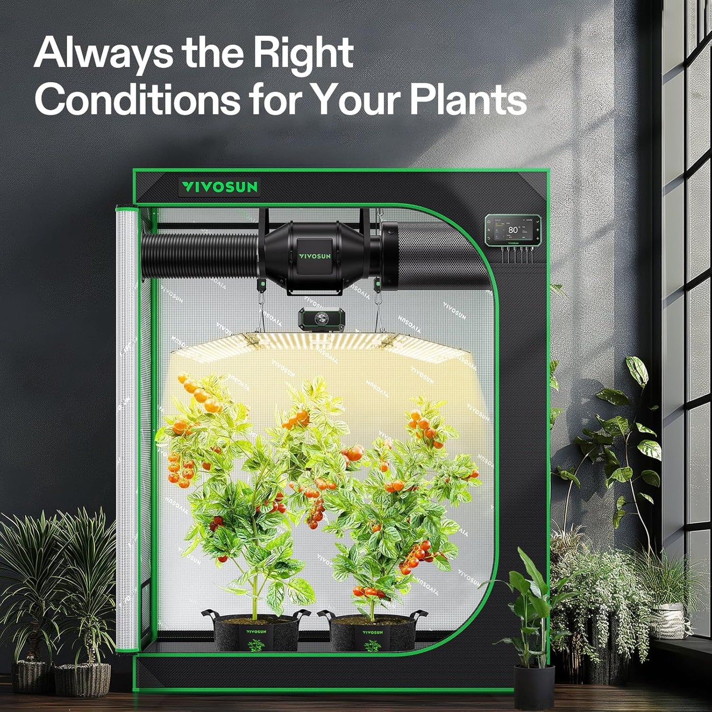VIVOSUN Smart Grow Tent Kit - WiFi-Integrated 2-Plant System with Full Spectrum LED Light | 4x2ft Size