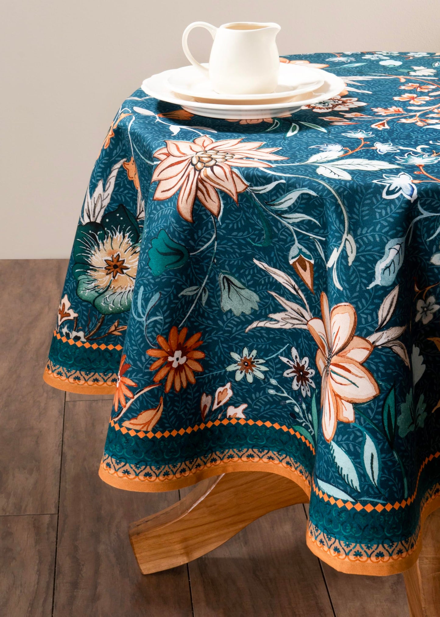 Maison d' Hermine Table Cloth Round Table 100% Cotton 69 Inches Fall Tablecloth Reusable Everyday Use for Thanksgiving Christmas Decorations Dining Farmhouse Party (Luxury Loft - Dark Teal)