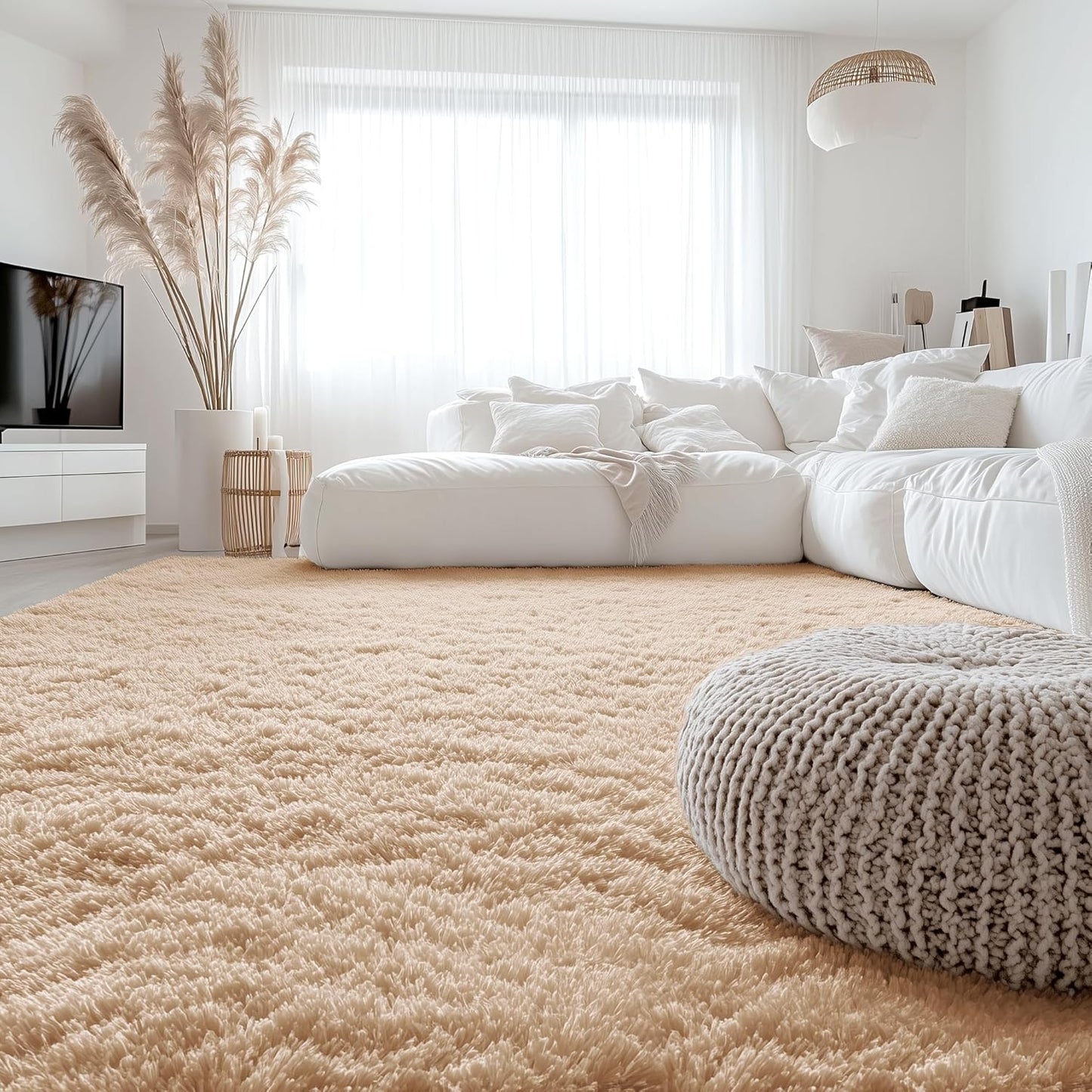OLANLY Large Area Rug - Soft Fluffy Shaggy Carpet for Living Room & Bedroom | 9x11 ft, Beige