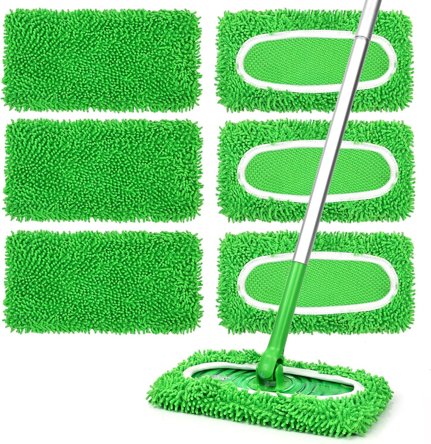 Skiennix 6Pcs Reusable Microfiber Mop Pads - Washable Wet & Dry Refills for Hardwood Floor Cleaning