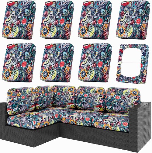 Hyha 8-Piece Patio Cushion Covers - Washable Stretch Slipcovers for Outdoor Furniture Cushions | Paisley Design