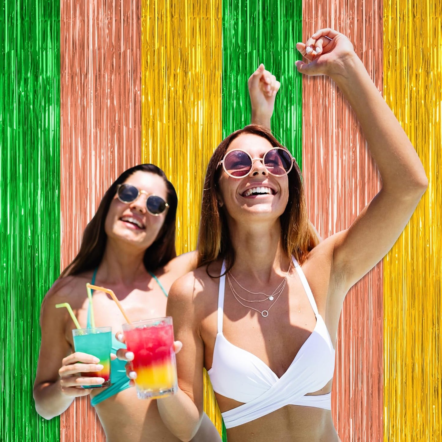 Luau Decorations by [Brand Name] - 2 Pack Summer Party Streamers | 3.28 FT x 7.05 FT Metallic Tinsel Backdrop