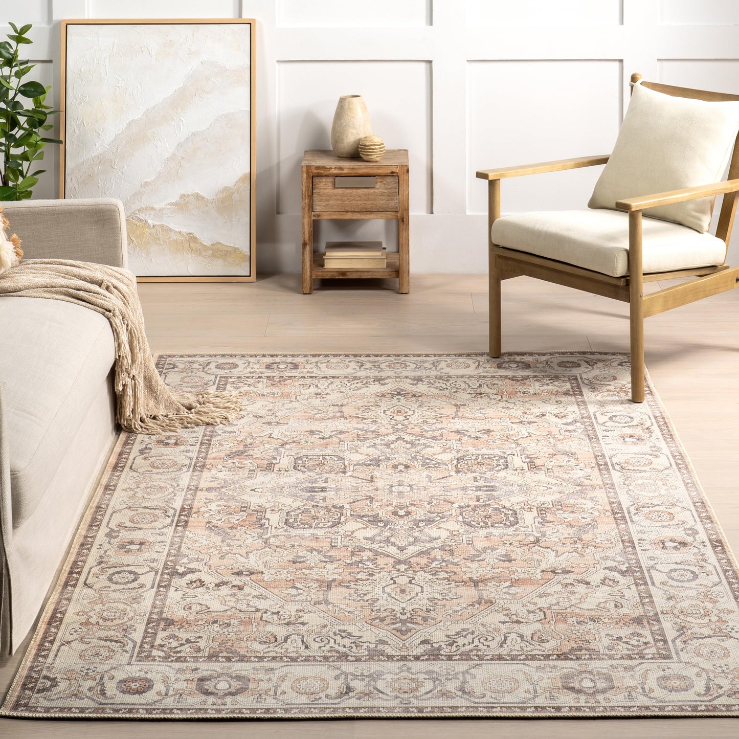 nuLOOM 3' x 5' Green Haven Collection SuperiorWash Indoor Area Rug, Recycled Cotton, Machine Washable, Stitched Edging, Flat Woven, Mylah Beige