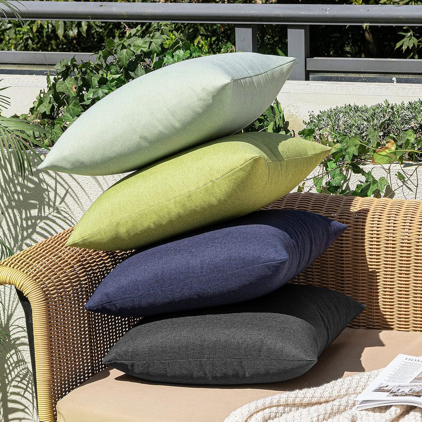MIULEE Decorative Outdoor Throw Pillow Covers - Waterproof Faux Linen Cushion Cases | 18x18 Inch Black (Pack of 2)