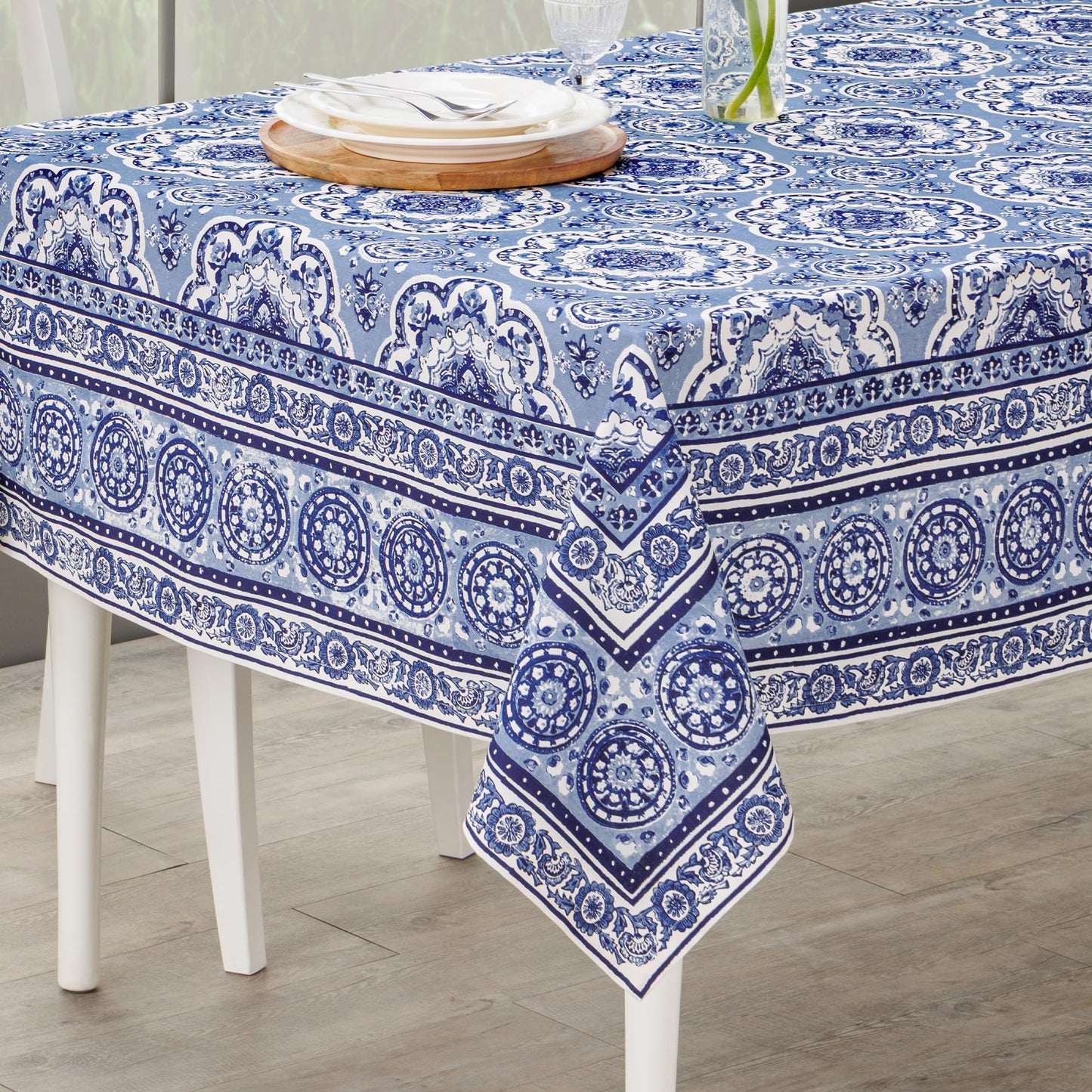 Maison d' Hermine Table Cloth Rectangle Table 100% Cotton 60 x 108 Inches Tablecloth Reusable Decorative for Dining Kitchen Room Farmhouse Home Gifts for Mothers Day Spring Summer - Melodie Bleue