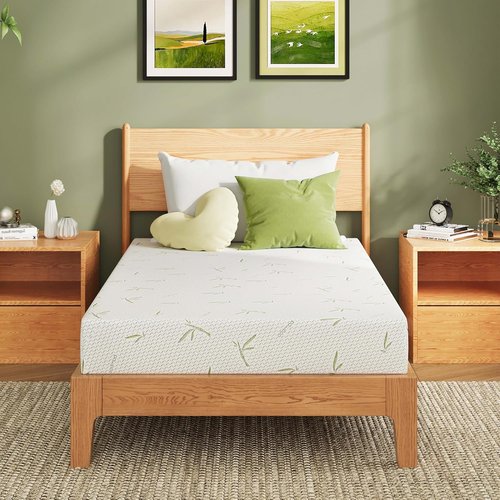 EGOHOME 8-Inch Twin Size Mattress - Cooling Green Tea Gel Memory Foam for Pressure Relief & Medium Firm Support