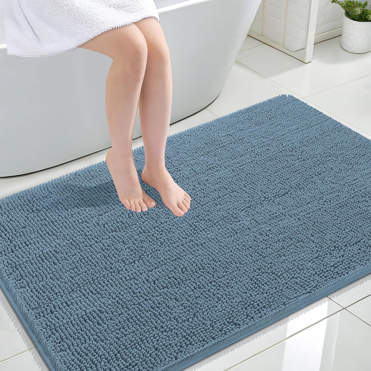 OLANLY Large Bathroom Rugs - Extra Soft Chenille Bath Mats | Quick-Dry, Machine Washable, 44x32, Airy Blue