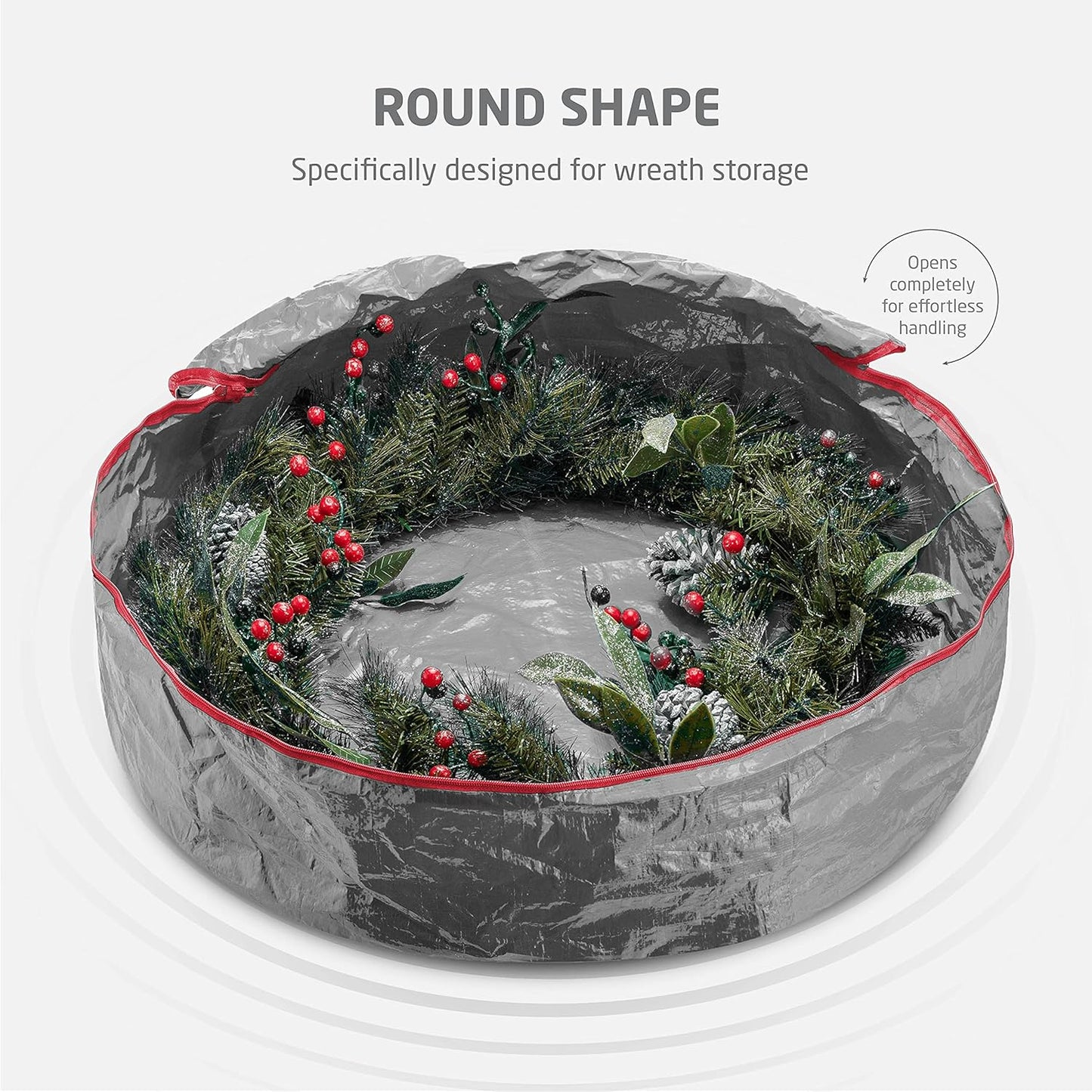 ZOBER Wreath Storage Bag - 30 Inch Durable Container for Artificial Wreaths - Gray with Dual Zippers
