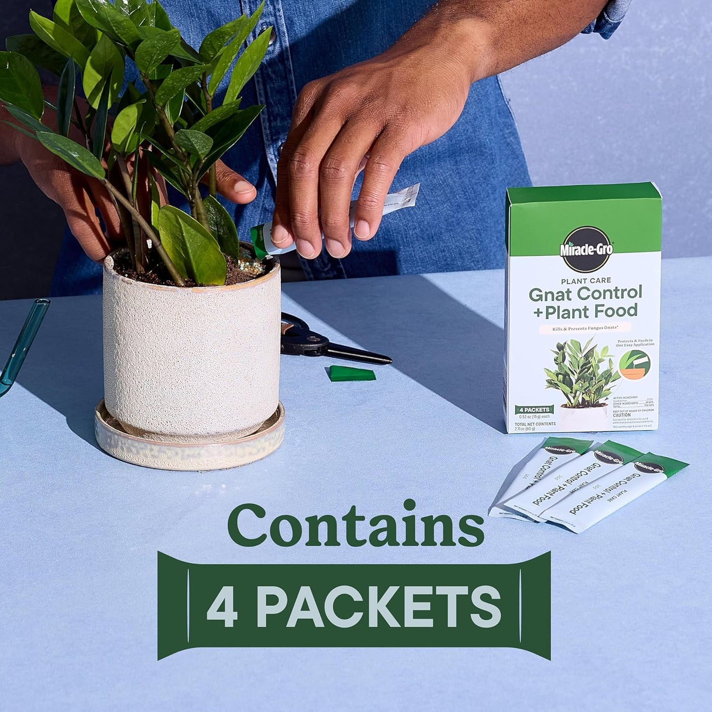 Miracle-Gro Gnat Control Plus Plant Food - Effective Indoor & Outdoor Plant Care | 4 Packets