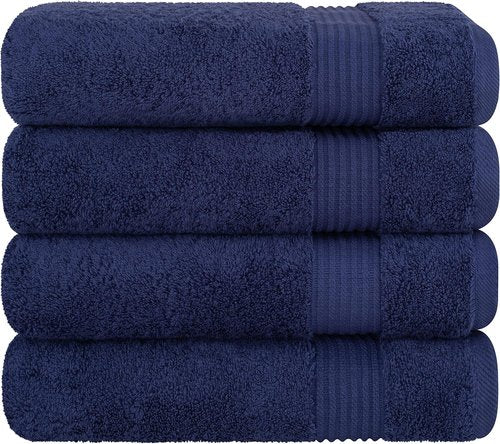 Cotton Paradise Extra Large 4-Piece Turkish Bath Towels Set - 100% Soft Plush Cotton | Navy Blue