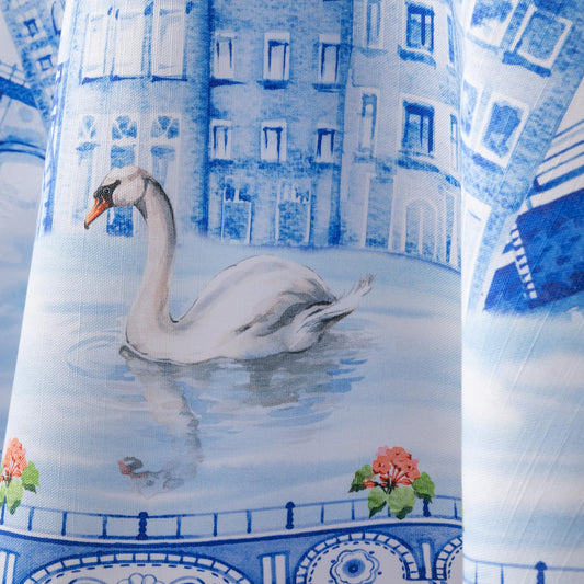 Maison d' Hermine Table Cloth Round Table 100% Cotton 69 Round Inches Tablecloth Reusable Decorative for Dining Kitchen Room Farmhouse Home Gifts for Mothers Day Spring Summer - Amsterdam Canals