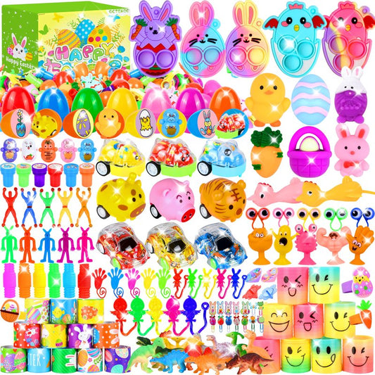 360Pcs Colorful Prefilled Plastic Easter Set, 120 Plactic Eggs Filled with 240 Assorted Toys Stickers Party Favors for Kids Boys Girls Toddlers Easter Eggs Hunt Basket Filler Stuffers Supplies