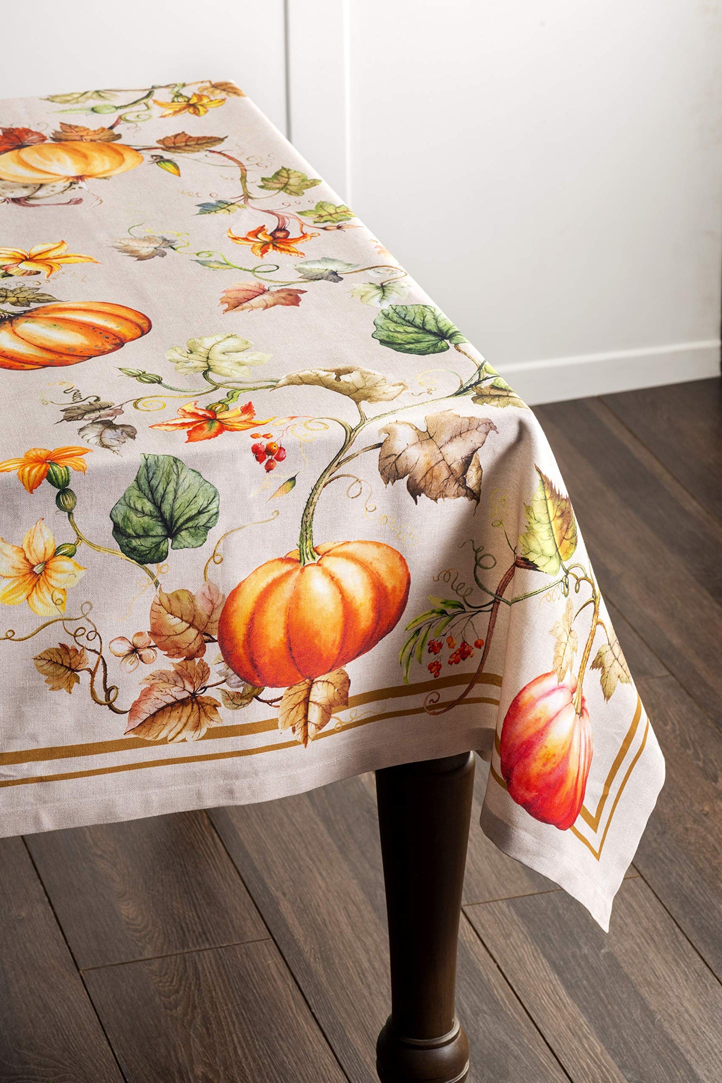 Maison d' Hermine Table Cloth Rectangle Table 100% Cotton 70 x 120 Inches Fall Tablecloth Reusable Everyday Use for Thanksgiving Christmas Decorations Dining Farmhouse Party (Potiron)