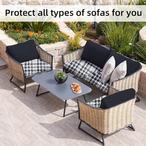 BIETYONE 8Pcs Stretch Patio Cushion Covers - Washable Outdoor Couch Slipcovers in Black Grid