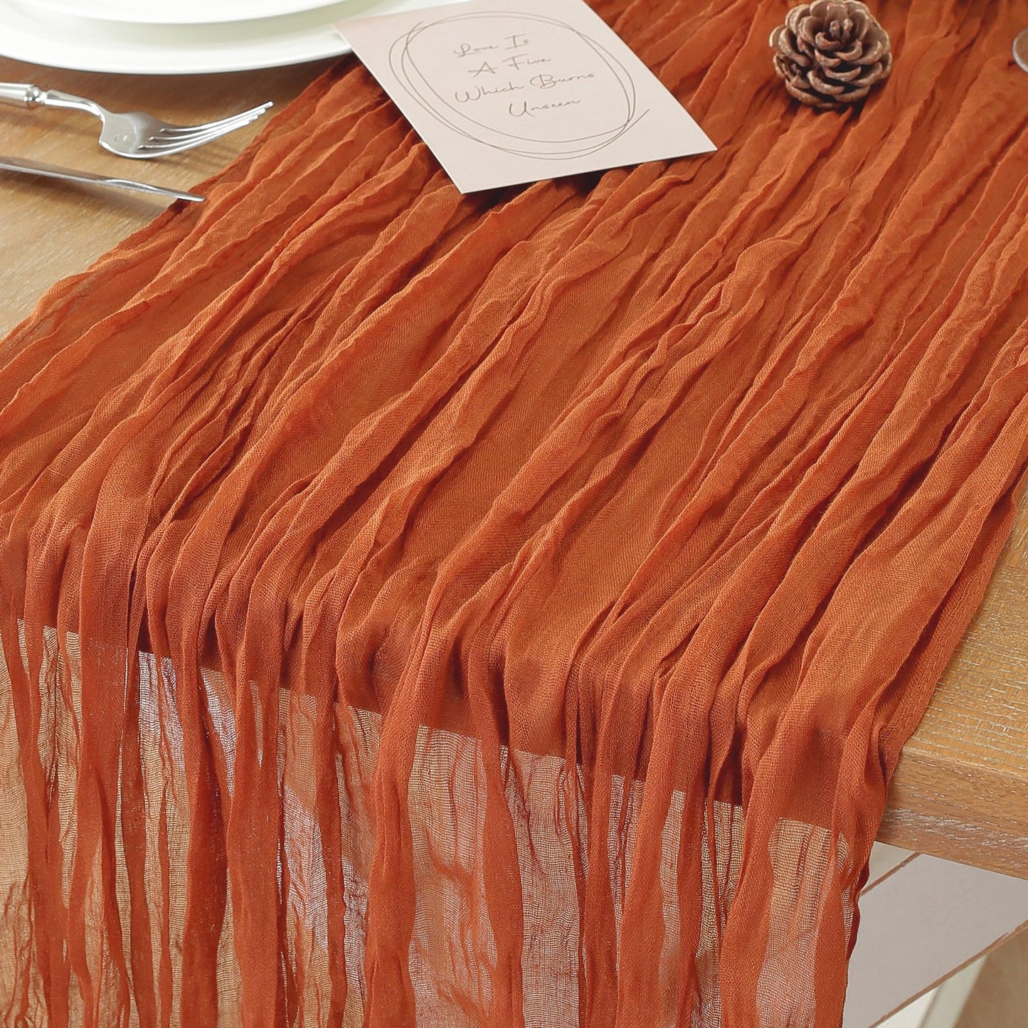 meioro Cheesecloth Table Runner 13.3 FT Terracotta Boho Gauze Cheese Cloth Runner 160 Inches Long Rustic Sheer Table Runners for Christmas Wedding Bridal Baby Shower Birthday Party Decoration