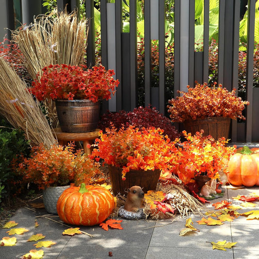 Momkids 36pcs Outdoor Artificial Fall Flowers Plants Fall Decorations UV Resistant Plastic Flowers Outside Fake Boxwood Plants for Home Kitchen Garden Autumn Thanksgiving Fall Decor(Brown)