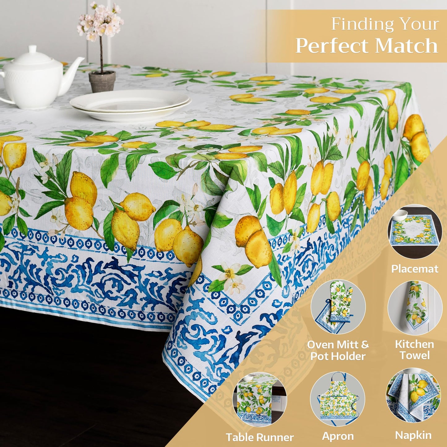 Maison d' Hermine Table Cloth Rectangle Table 100% Cotton 54 x 72 Inches Tablecloth Reusable Decorative for Dining Kitchen Room Farmhouse Home Gifts for Mothers Day Spring Summer - Cedrat