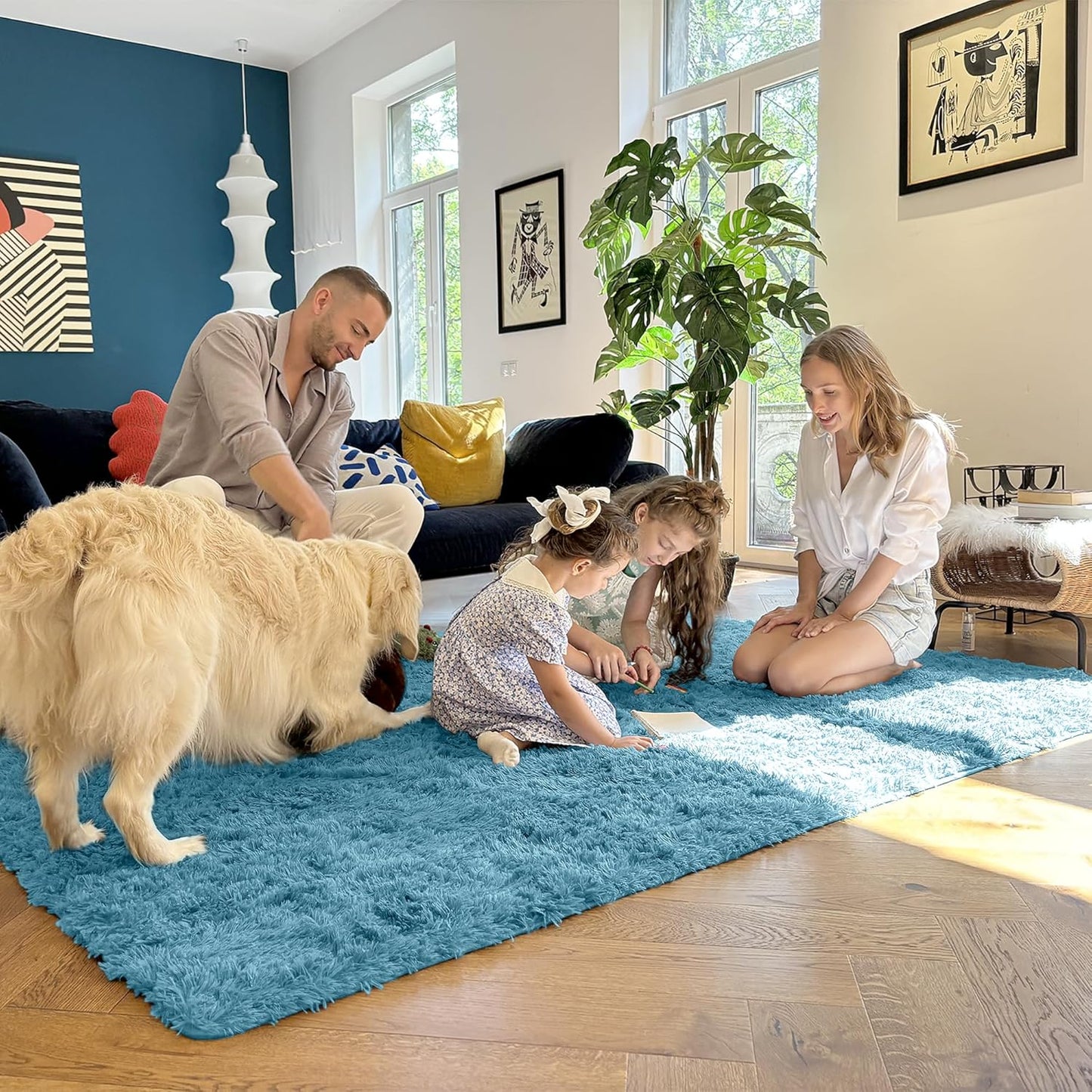 OLANLY Large Area Rug - Soft Fluffy Shaggy Design for Living Room & Bedroom | 5x8 Slate Blue Carpet