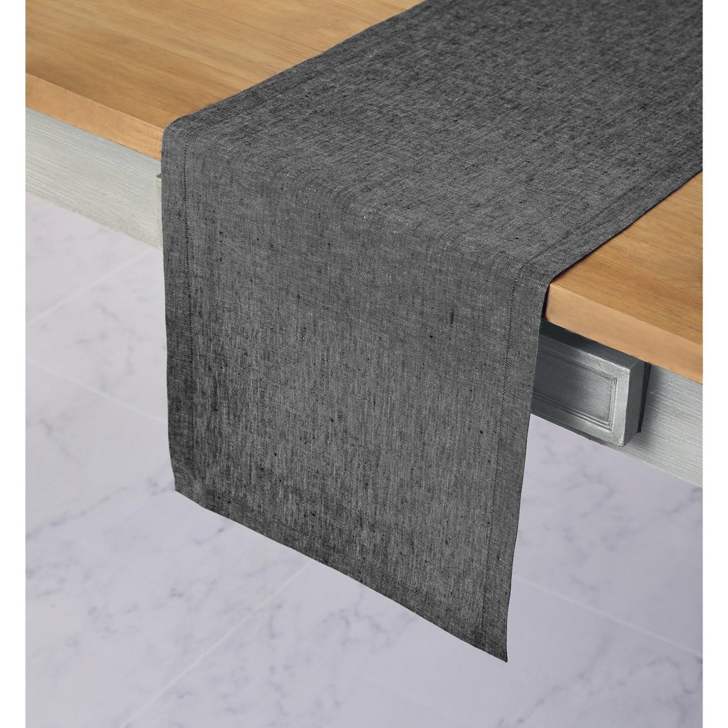 Solino Home Linen Table Runner 72 Inches Long - Athena, 100% Pure Linen Charcoal Grey Dining Table Runner 14 x 72 Inch - Handcrafted and Machine Washable