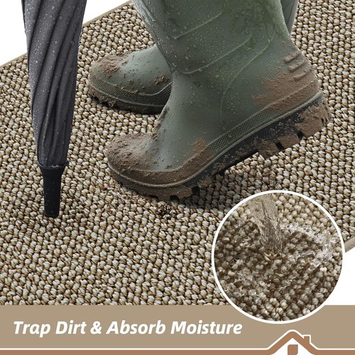 BEQHAUSE Dirt Trapper Door Mat - Non-Slip, Washable, Absorbent 24" x 60" Light Beige Entrance Mat