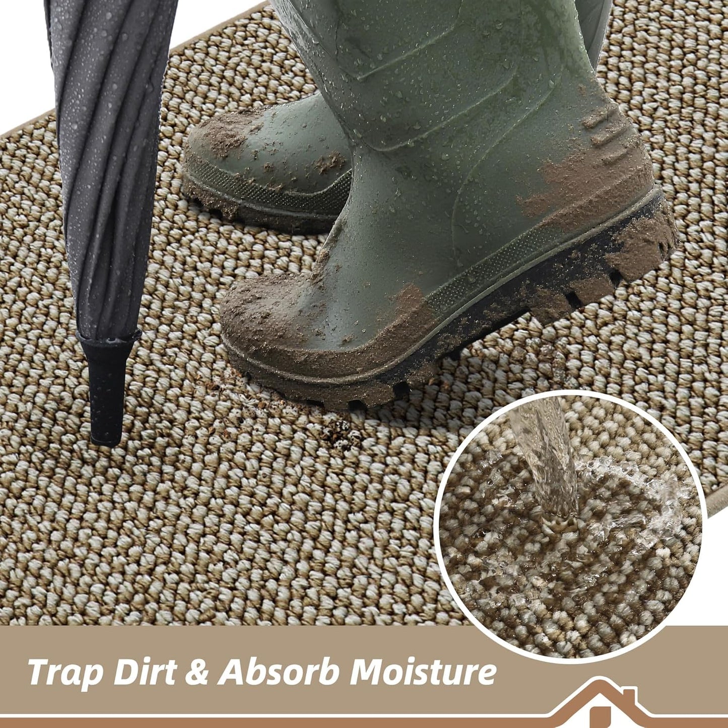 BEQHAUSE Dirt Trapper Door Mat - Non-Slip, Washable, Absorbent Entrance Mat | 20" x 32", Light Beige