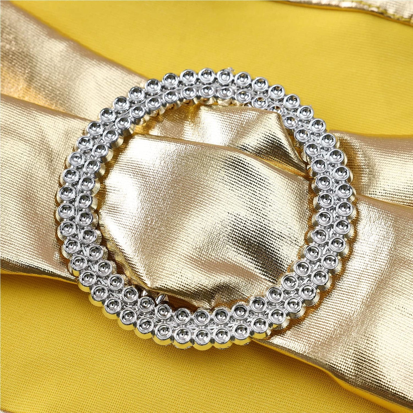 Spandex Gold Chair Sashes - 50 Pack Stretch Bands with Buckles for Wedding & Event Decor - Metal Gold