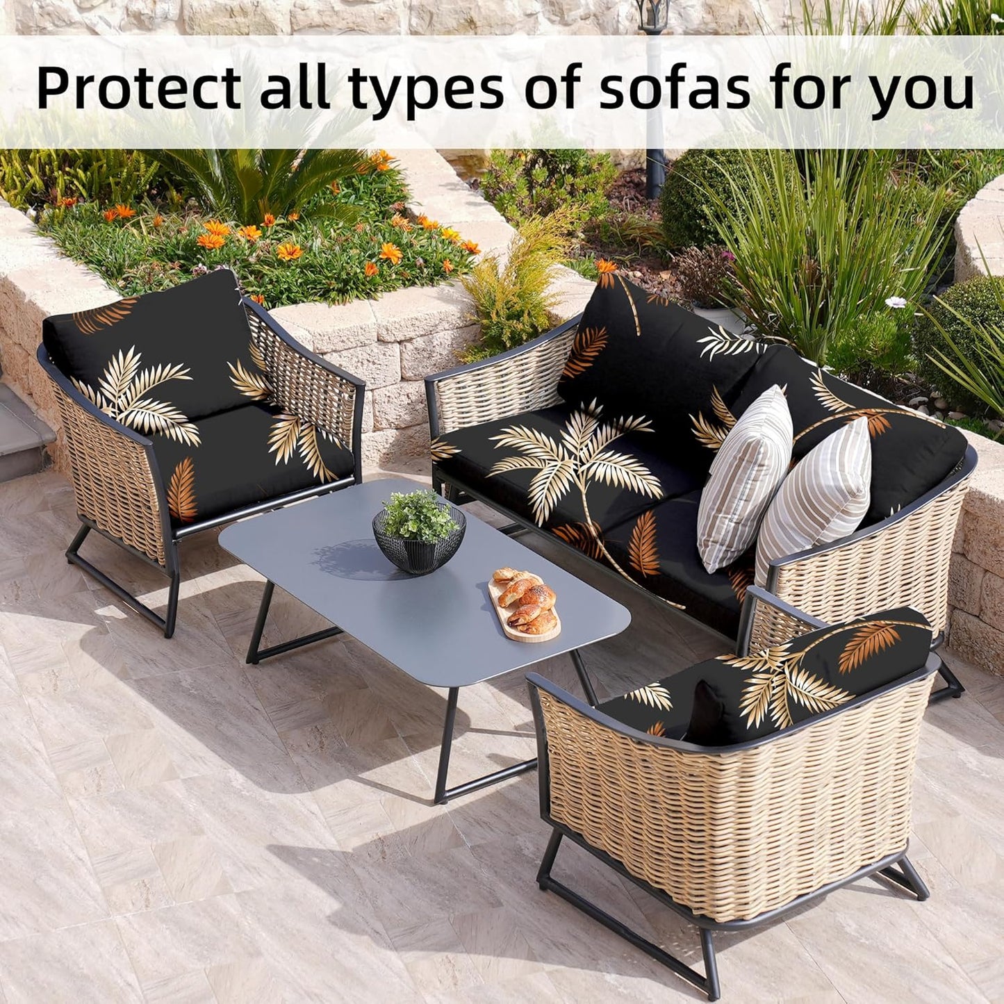Skiennix 8-Piece Stretch Patio Cushion Covers - Washable Outdoor Sofa Slipcovers | Coconut Forest