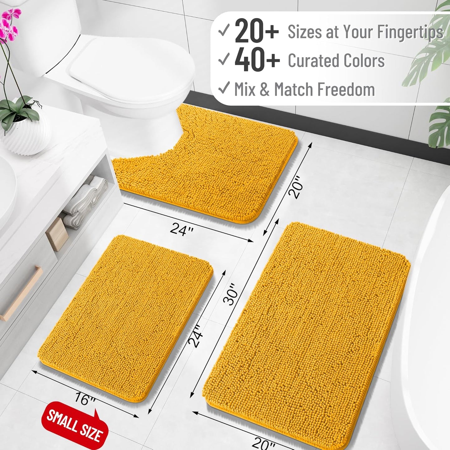 OLANLY Bathroom Runner Rugs - Soft Absorbent Chenille | Quick Dry, Machine Washable 47x20 in Golden Yellow