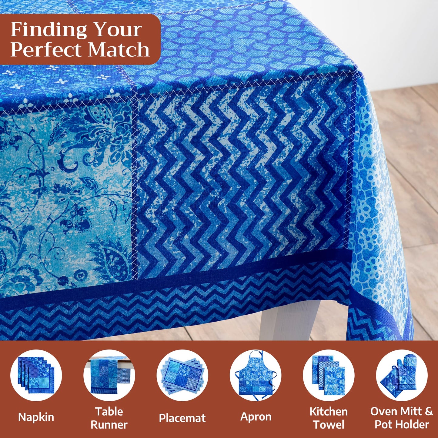 Maison d' Hermine Table Cloth Rectangle Table 100% Cotton 70 x 120 Inches Tablecloth Reusable Decorative for Dining Kitchen Room Farmhouse Home Gifts for Mothers Day Spring Summer - Indigo Love