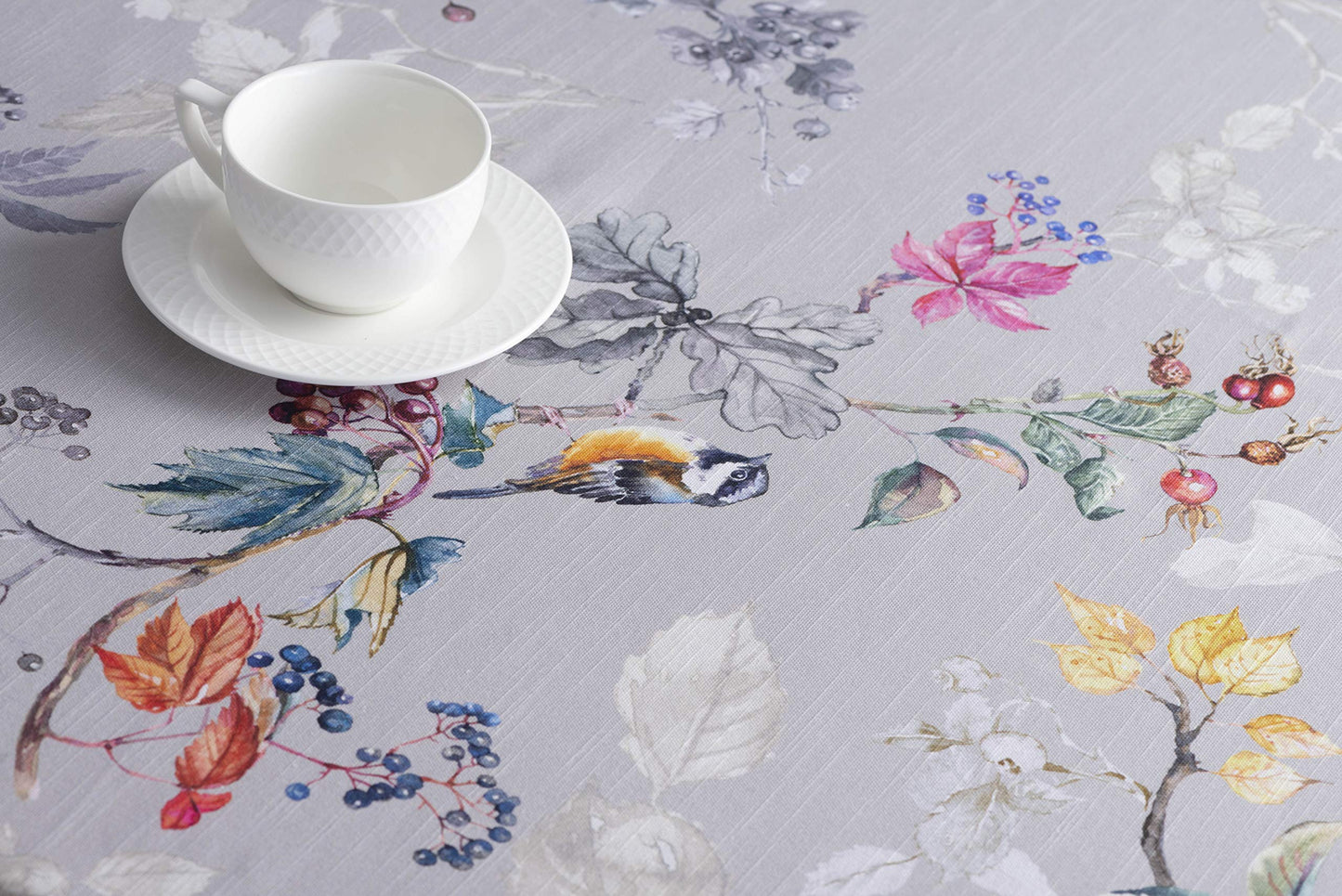 Maison d' Hermine Table Cloth Round Table 100% Cotton 63 Inches Fall Tablecloth Reusable Everyday Use for Thanksgiving Christmas Decorations Dining Farmhouse Party (Equinoxe - Grey)