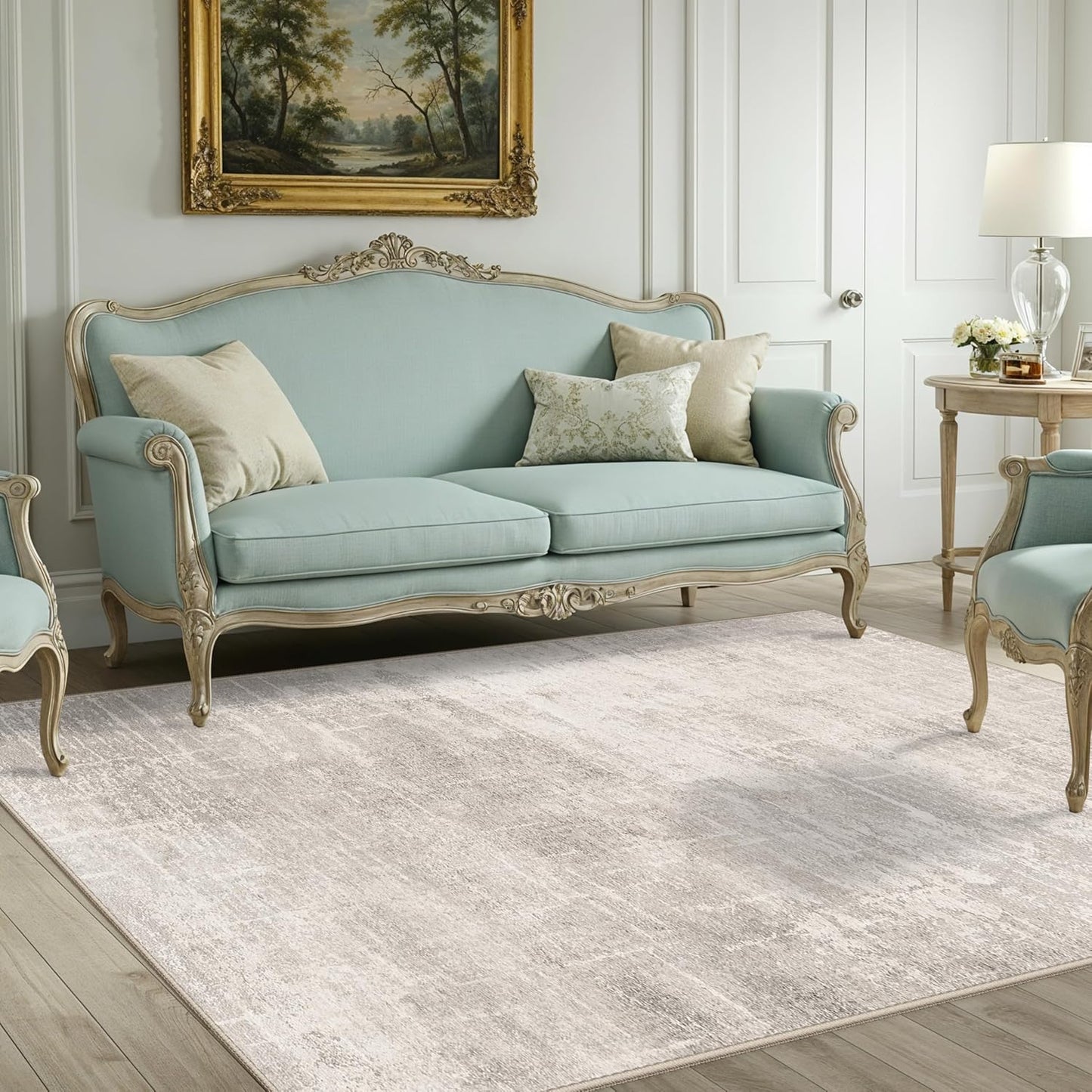 Skiennix 4x6 Area Rug - Washable Non-Slip Abstract Carpet for Living Room & Bedroom | Stain Resistant, Beige/Cream