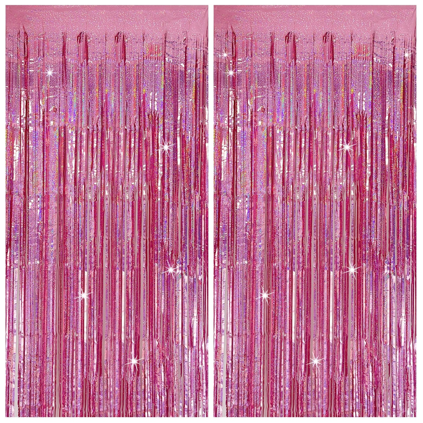 Tinsel Curtain Pink Birthday Party Decorations 2 Packs Glitter Foil Fringe Curtain Decor Streamers Photo Booth for Birthday Christmas Wedding Halloween Graduation