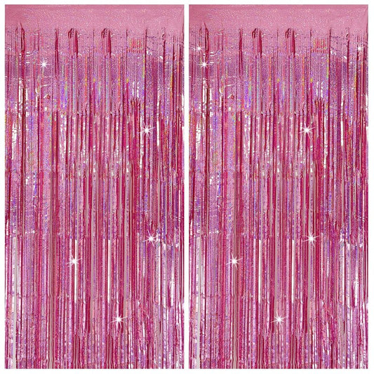 Tinsel Curtain Pink Birthday Party Decorations 2 Packs Glitter Foil Fringe Curtain Decor Streamers Photo Booth for Birthday Christmas Wedding Halloween Graduation
