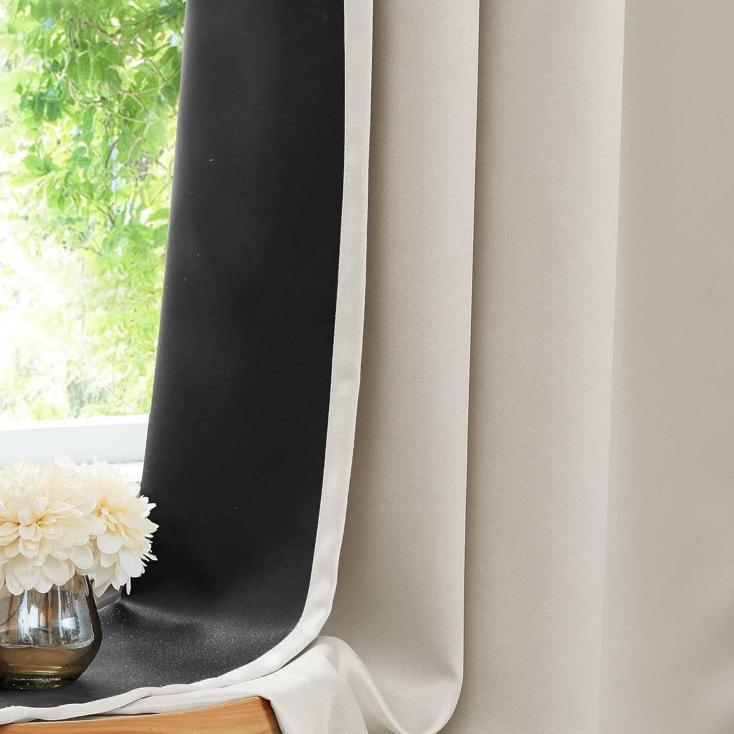 Urban Lotus Ivory Blackout Curtains - Thermal Insulated Room Darkening Drapes | 84" Length, 2 Panels