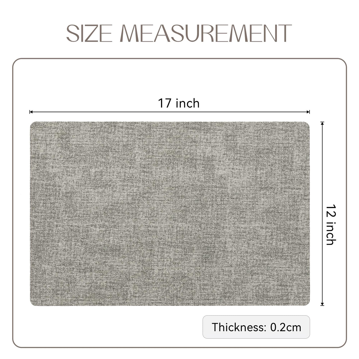 Romanstile Vinyl Placemats Set of 4-12 X 17 Inch - Faux Leather 100% Waterproof Oil-Proof Wipeable Place Mats, Heat Resistant Reversible PU Table Mats for Kitchen Dining Party Outdoor, Light Grey