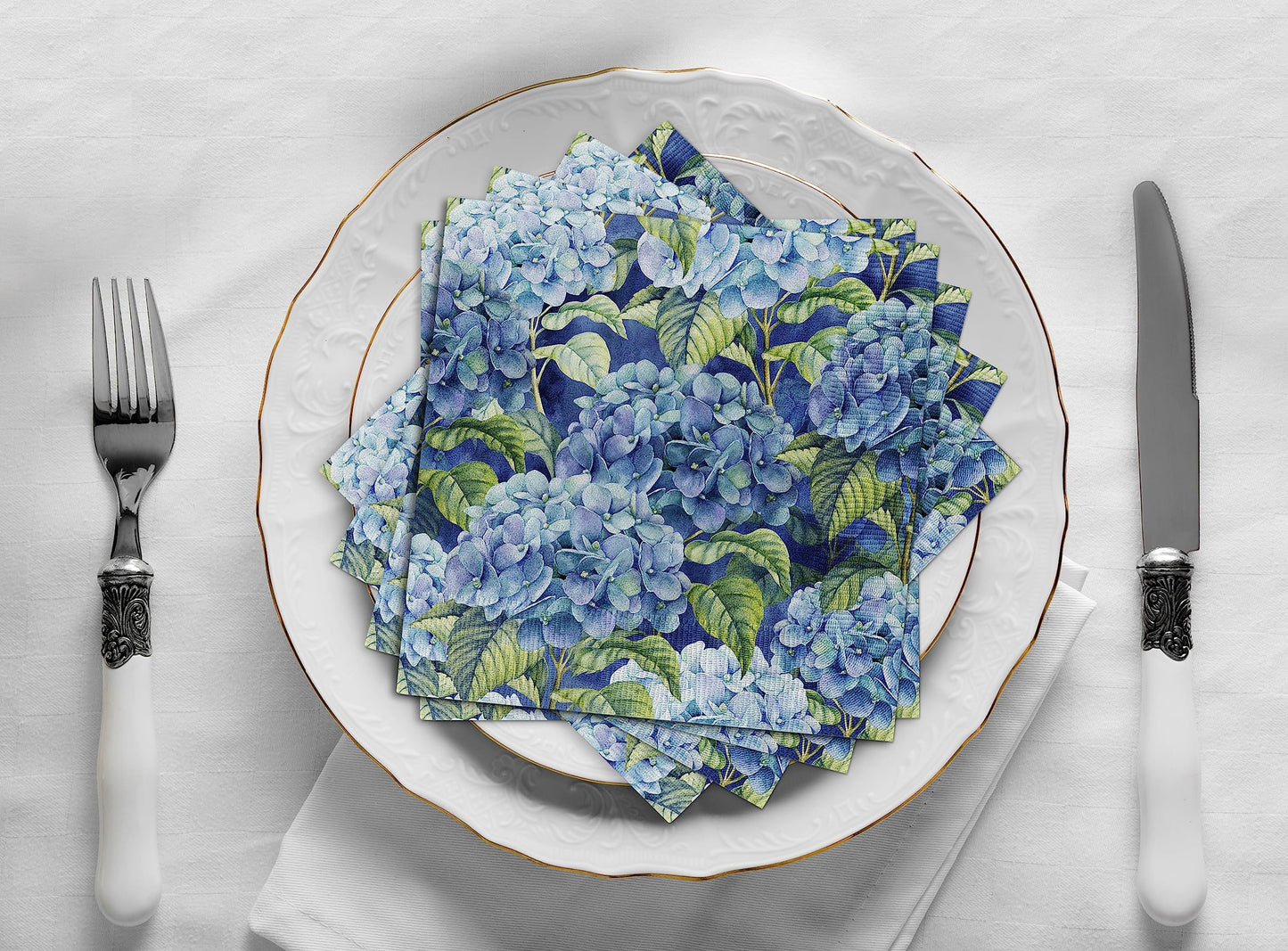 Decoupage Napkins 40 Pack | Blue Hydrangea Paper Napkins for Crafts | 3-Ply Decorative Napkins | Coastal Floral Napkins for Decoupage, Party, Beach, Wedding | Servilletas para Decoupage (Cocktail)