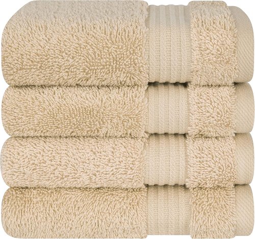 Cotton Paradise 100% Cotton Turkish Washcloth Set - 4 Soft Absorbent Towels in Beige